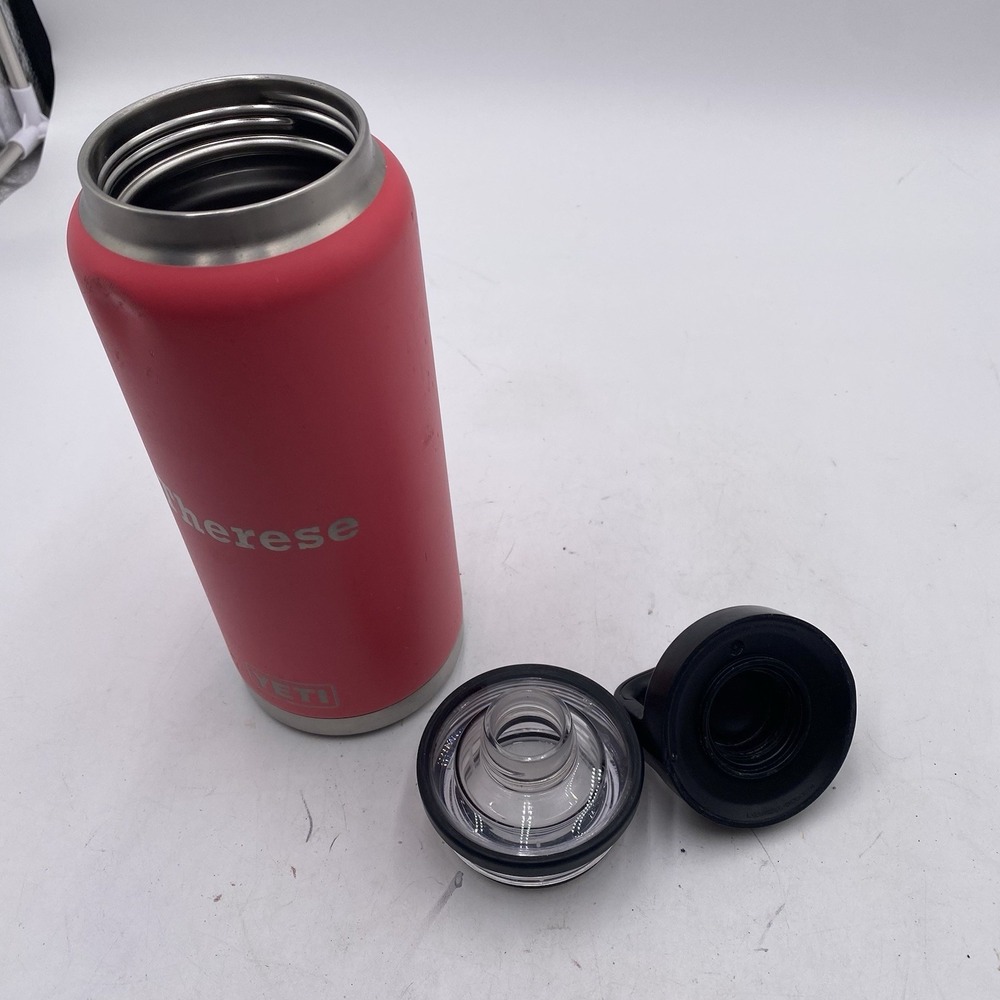 Yeti Rambler 36 OZ Bottle Bimini Pink Chug Cap SEE PICS SHOWS WEAR ENGRAVED - Picture 11 of 16